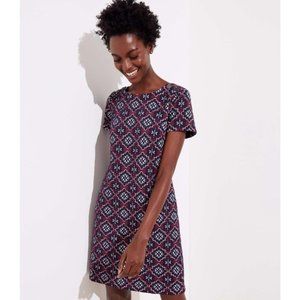 LOFT Medallion Jacquard Shoulder Button Dress